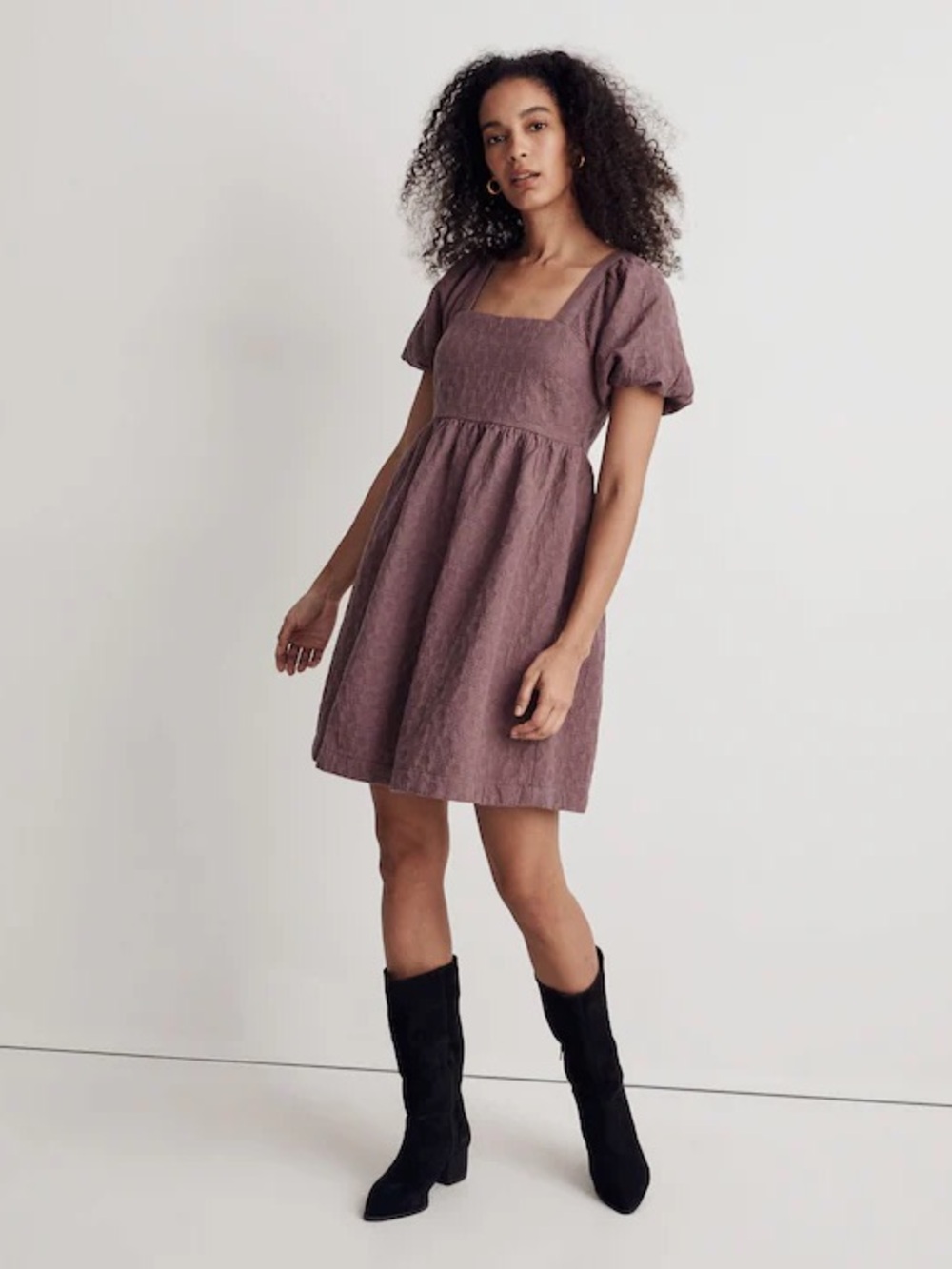 NWT Madewell Mauve Puff Sleeve Square Neck Mini Dress